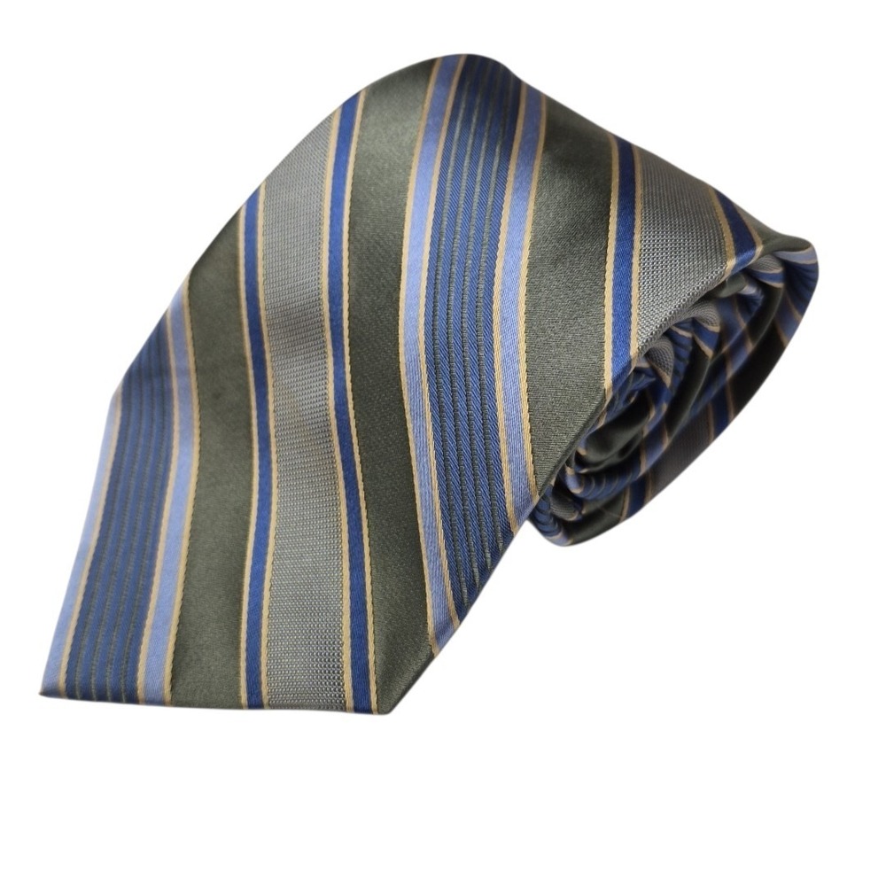 Rooster Mens Tie Green Blue Gold‎ Diagonal Stripe Silk Necktie Executive Office